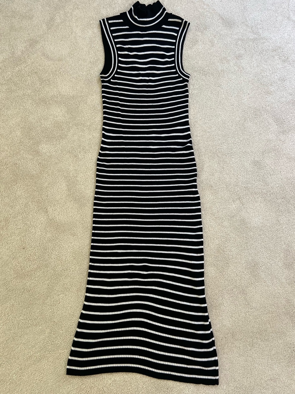 Michael Kors Sleeveless Black & White Striped Knit MIDI Dress